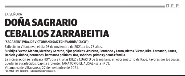 DOÑA SAGRARIO CEBALLOS ZARRABEITIA