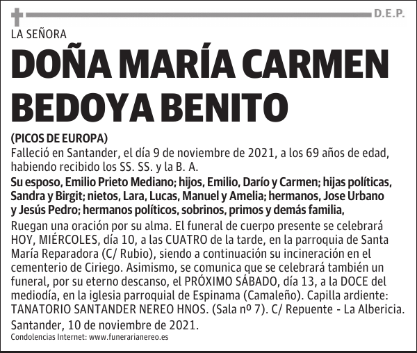 DOÑA MARÍA CARMEN BEDOYA BENITO