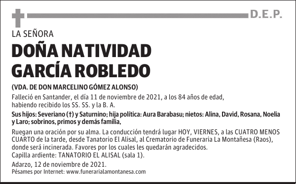 DOÑA NATIVIDAD GARCÍA ROBLEDO