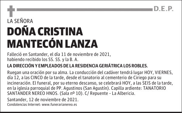 DOÑA CRISTINA MANTECÓN LANZA