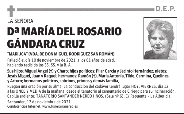 DOÑA MARÍA DEL ROSARIO GÁNDARA CRUZ