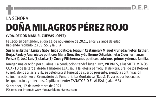DOÑA MILAGROS PÉREZ ROJO