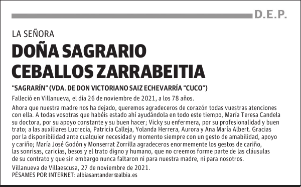 DOÑA SAGRARIO CEBALLOS ZARRABEITIA