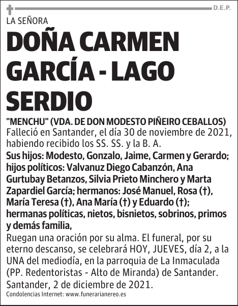 DOÑA CARMEN GARCÍA - LAGO SERDIO