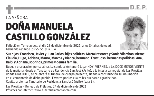 DOÑA MANUELA CASTILLO GONZÁLEZ