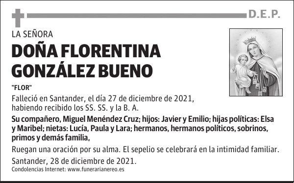 DOÑA FLORENTINA GONZÁLEZ BUENO