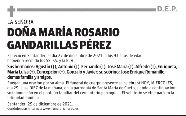 DOÑA MARÍA ROSARIO GANDARILLAS PÉREZ