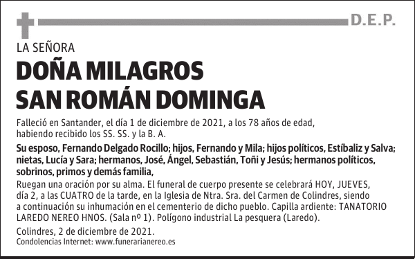 DOÑA MILAGROS SAN ROMÁN DOMINGA