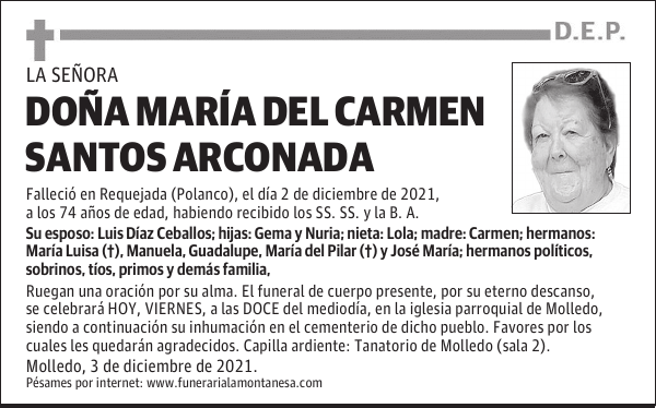 DOÑA MARÍA DEL CARMEN SANTOS ARCONADA