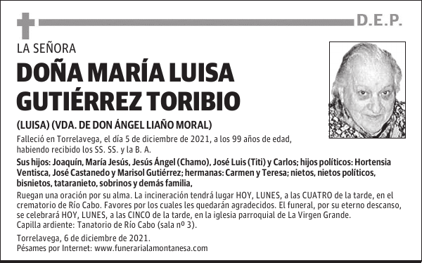 DOÑA MARÍA LUISA GUTIÉRREZ TORIBIO