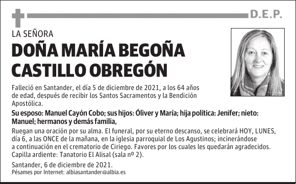 DOÑA MARÍA BEGOÑA CASTILLO OBREGÓN