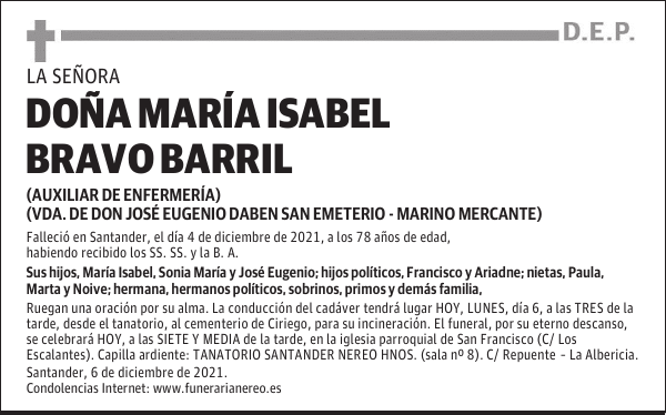 DOÑA MARÍA ISABEL BRAVO BARRIL