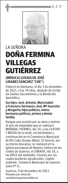DOÑA FERMINA VILLEGAS GUTIÉRREZ