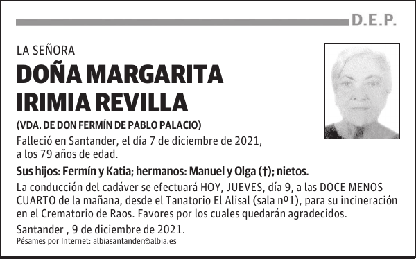 DOÑA MARGARITA IRIMIA REVILLA