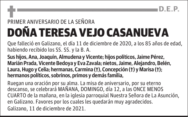 DOÑA TERESA VEJO CASANUEVA