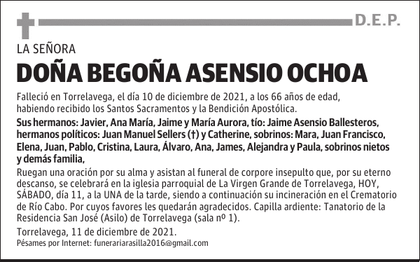 DOÑA BEGOÑA ASENSIO OCHOA