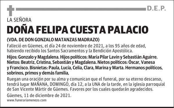 DOÑA FELIPA CUESTA PALACIO