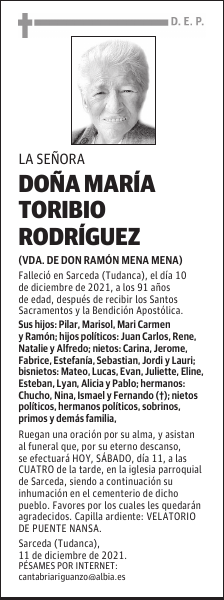 DOÑA MARÍA TORIBIO RODRÍGUEZ