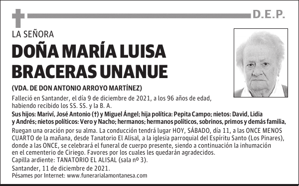 DOÑA MARÍA LUISA BRACERAS UNANUE