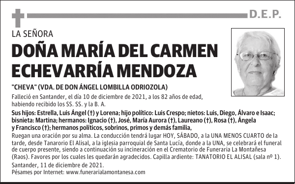 DOÑA MARÍA DEL CARMEN ECHEVARRÍA MENDOZA