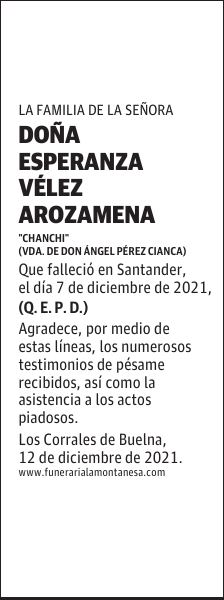 DOÑA ESPERANZA VÉLEZ AROZAMENA