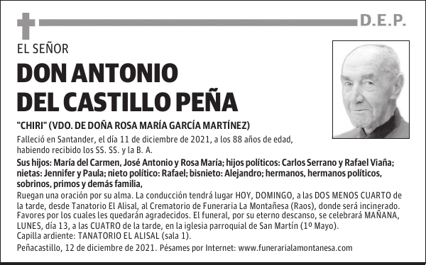 DON ANTONIO DEL CASTILLO PEÑA