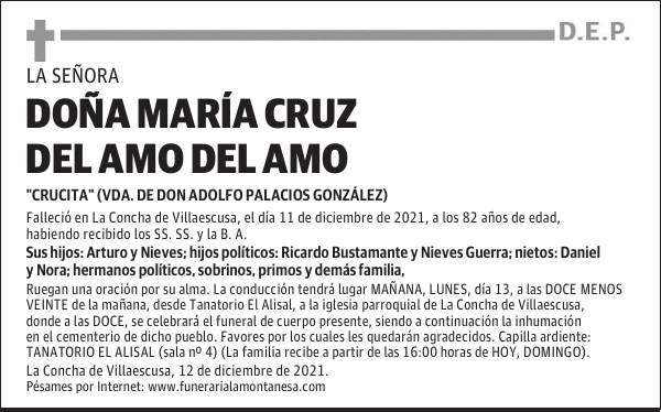 DOÑA MARÍA CRUZ DEL AMO DEL AMO