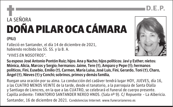 DOÑA PILAR OCA CÁMARA
