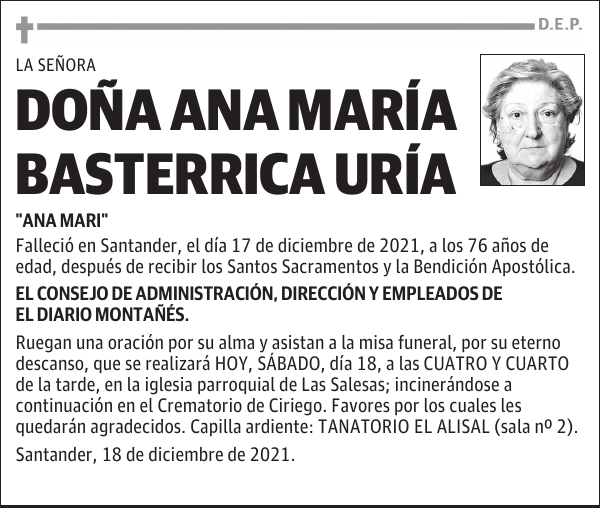 DOÑA ANA MARÍA BASTERRICA URÍA