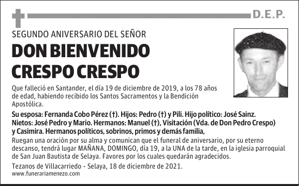 DON BIENVENIDO CRESPO CRESPO