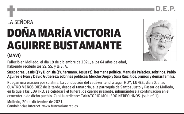 DOÑA MARÍA VICTORIA AGUIRRE BUSTAMANTE