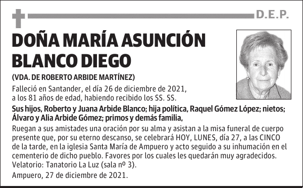 DOÑA MARÍA ASUNCIÓN BLANCO DIEGO