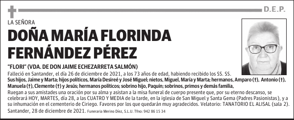 DOÑA MARÍA FLORINDA FERNÁNDEZ PÉREZ