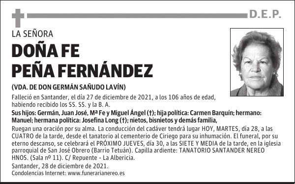 DOÑA FE PEÑA FERNÁNDEZ