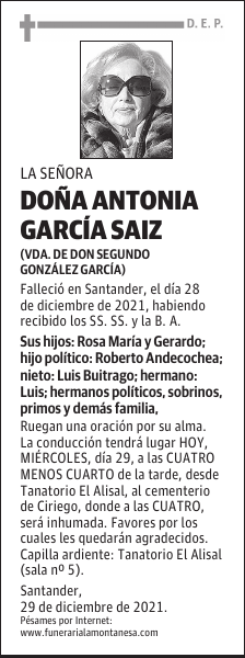 DOÑA ANTONIA GARCÍA SAIZ