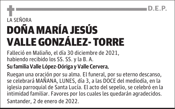 DOÑA MARÍA JESÚS VALLE GONZÁLEZ- TORRE