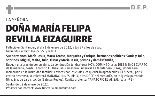 DOÑA MARÍA FELIPA REVILLA EIZAGUIRRE