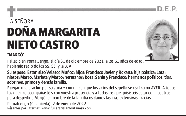 DOÑA MARGARITA NIETO CASTRO