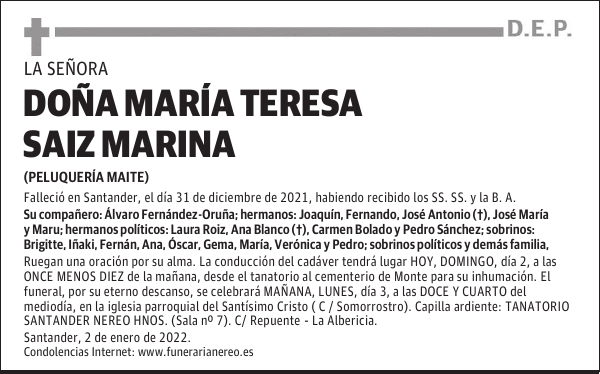 DOÑA MARÍA TERESA SAIZ MARINA