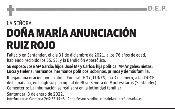 DOÑA MARÍA ANUNCIACIÓN RUIZ ROJO