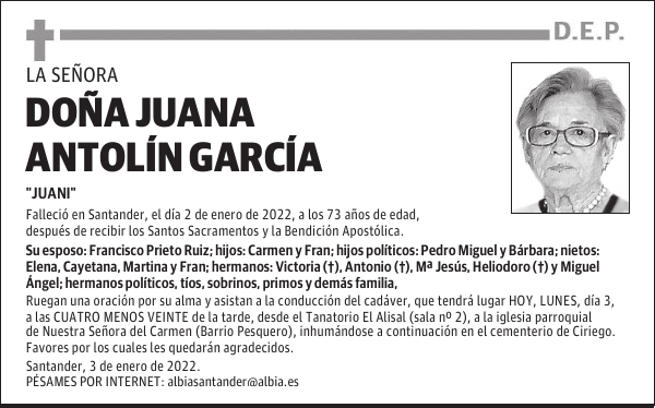 DOÑA JUANA ANTOLÍN GARCÍA