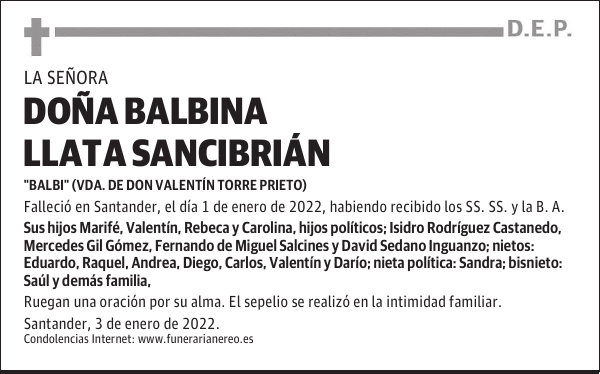 DOÑA BALBINA LLATA SANCIBRIÁN