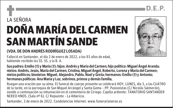 DOÑA MARÍA DEL CARMEN SAN MARTÍN SANDE