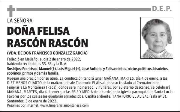 DOÑA FELISA RASCÓN RASCÓN