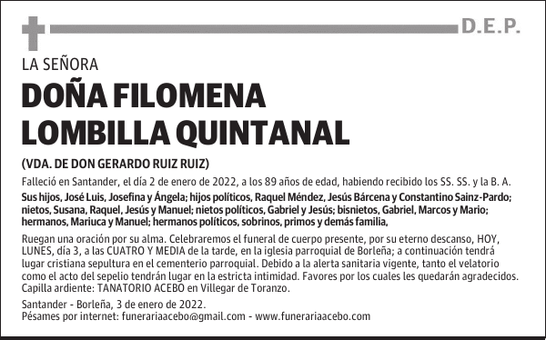 DOÑA FILOMENA LOMBILLA QUINTANAL