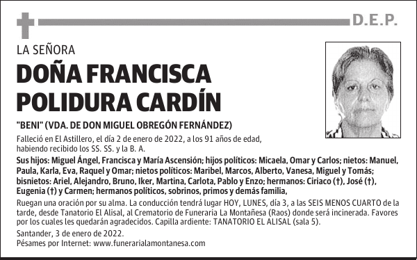 DOÑA FRANCISCA POLIDURA CARDÍN
