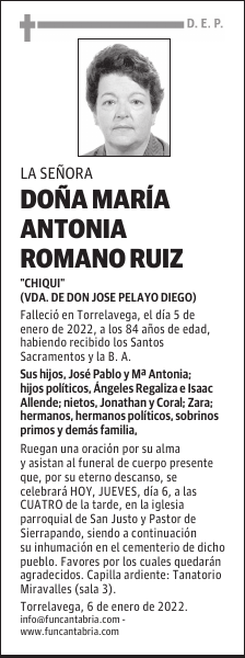 DOÑA MARÍA ANTONIA ROMANO RUIZ