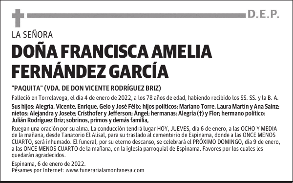 DOÑA FRANCISCA AMELIA FERNÁNDEZ GARCÍA
