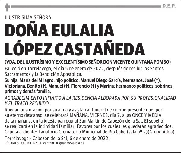 DOÑA EULALIA LÓPEZ CASTAÑEDA