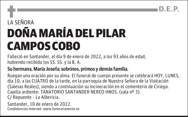 DOÑA MARÍA DEL PILAR CAMPOS COBO